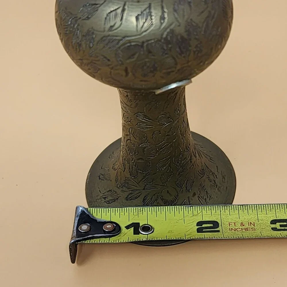 Vintage‎ Collectible Ornate Decor Etched Floral Brass Decorative Vase MCM